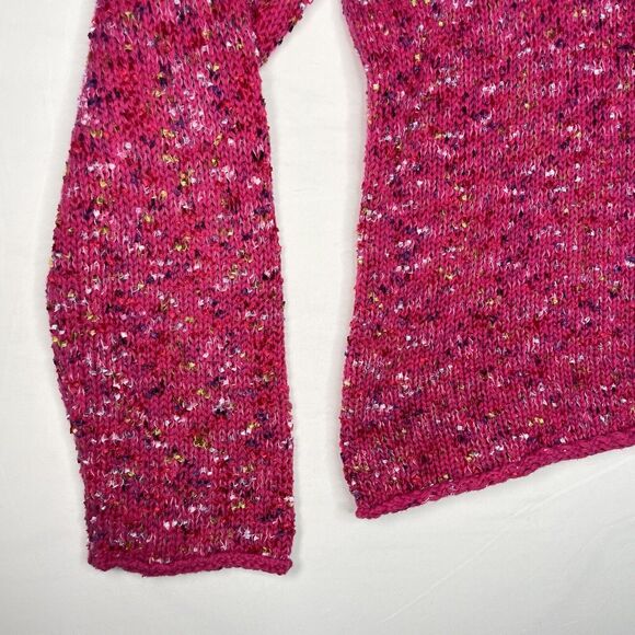 Rainbow Knit Pink Sweater Large Colourful Chunky Roll Neck Jumper Hippie Boho - Picture 6 of 13